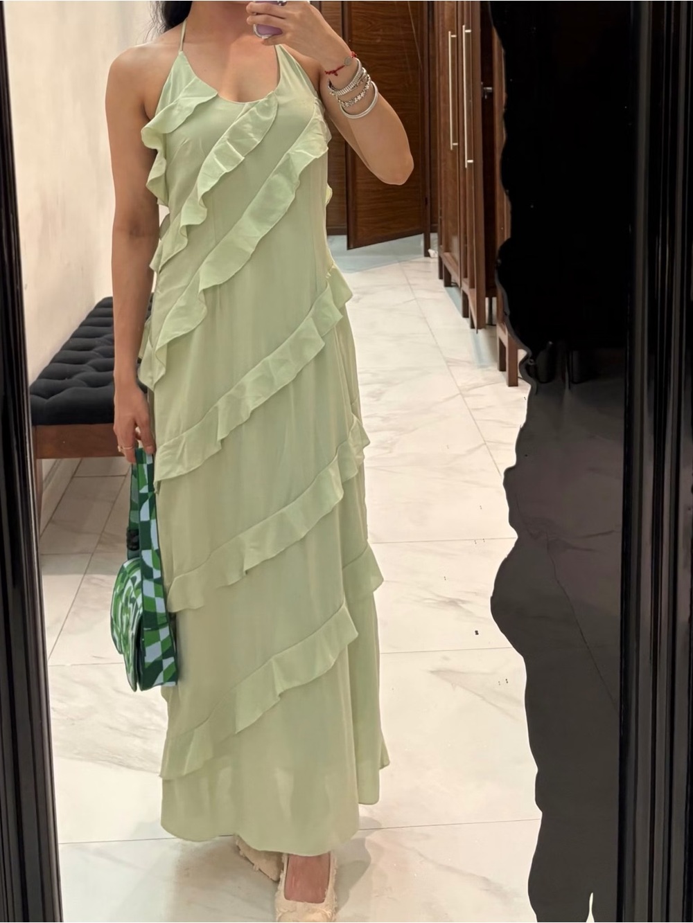 Positano Chiffon Halter Maxi Dress Sleeveless Backless Ruffle Tassel